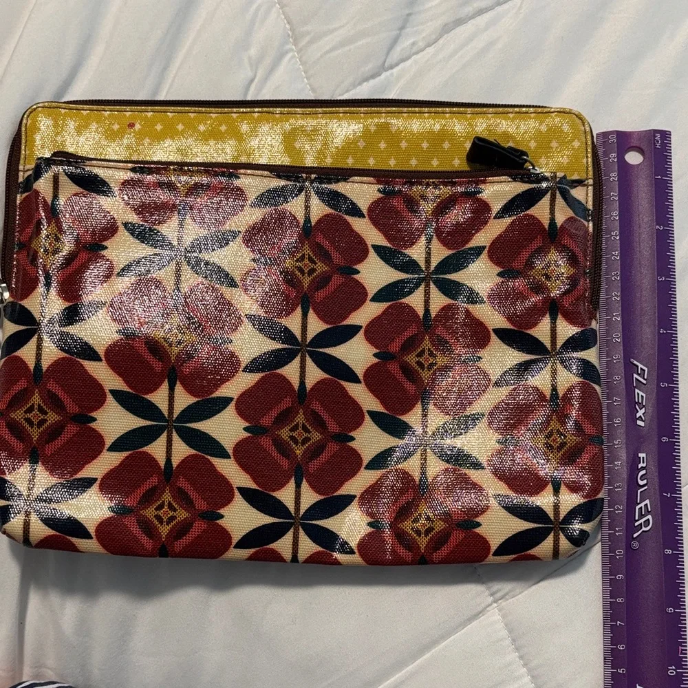 Fossil Multicolor Coated Canvas Floral Pouch with Yellow Trim